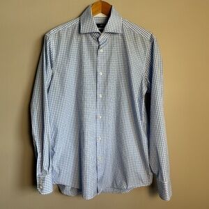 Boss Hugo Boss Men's Gingham Check Long Sleeve Button Up Shirt Blue 41(16)